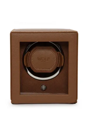 WOLF CUB Single Watch Winder with Cover in COGNAC