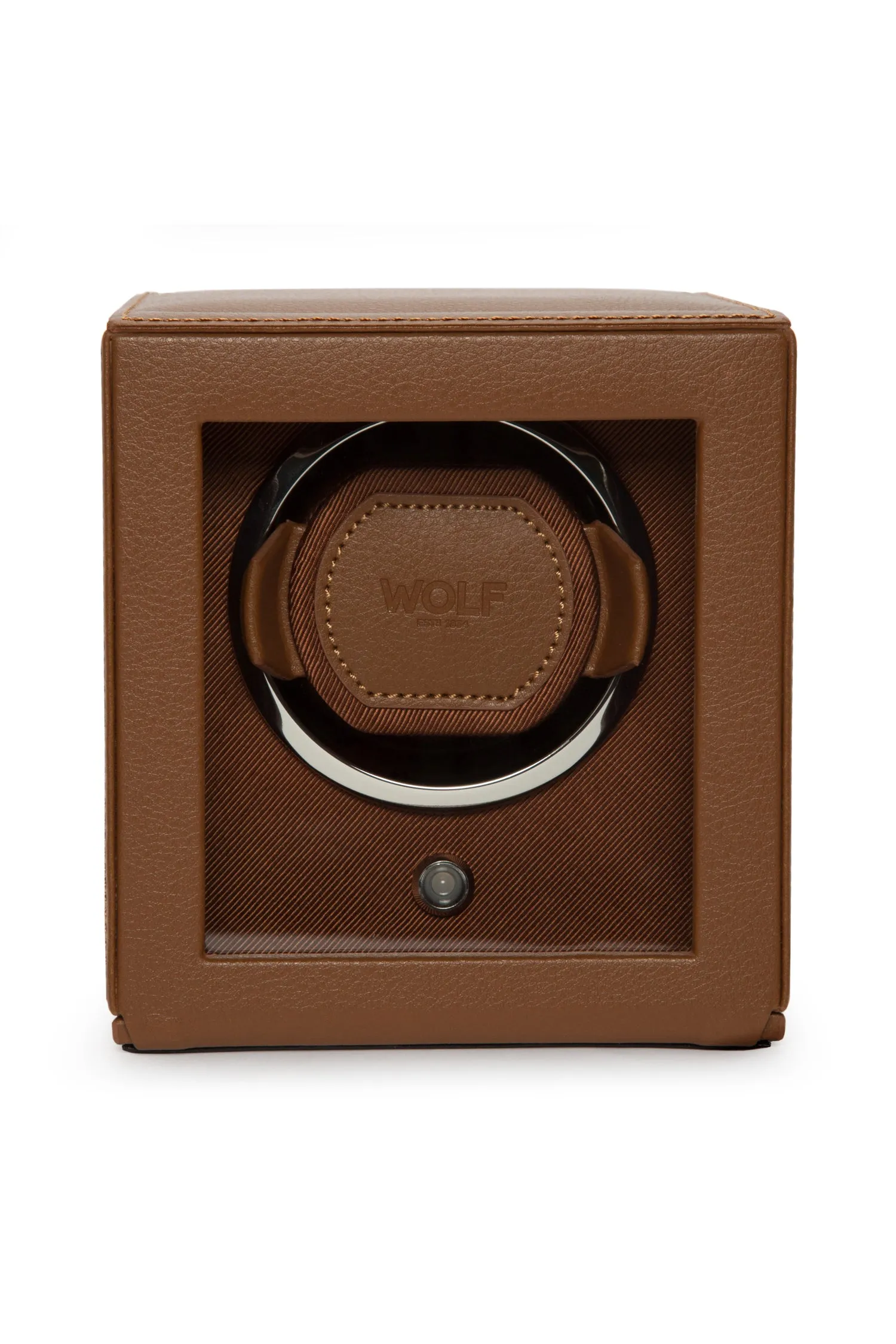 WOLF CUB Single Watch Winder with Cover in COGNAC