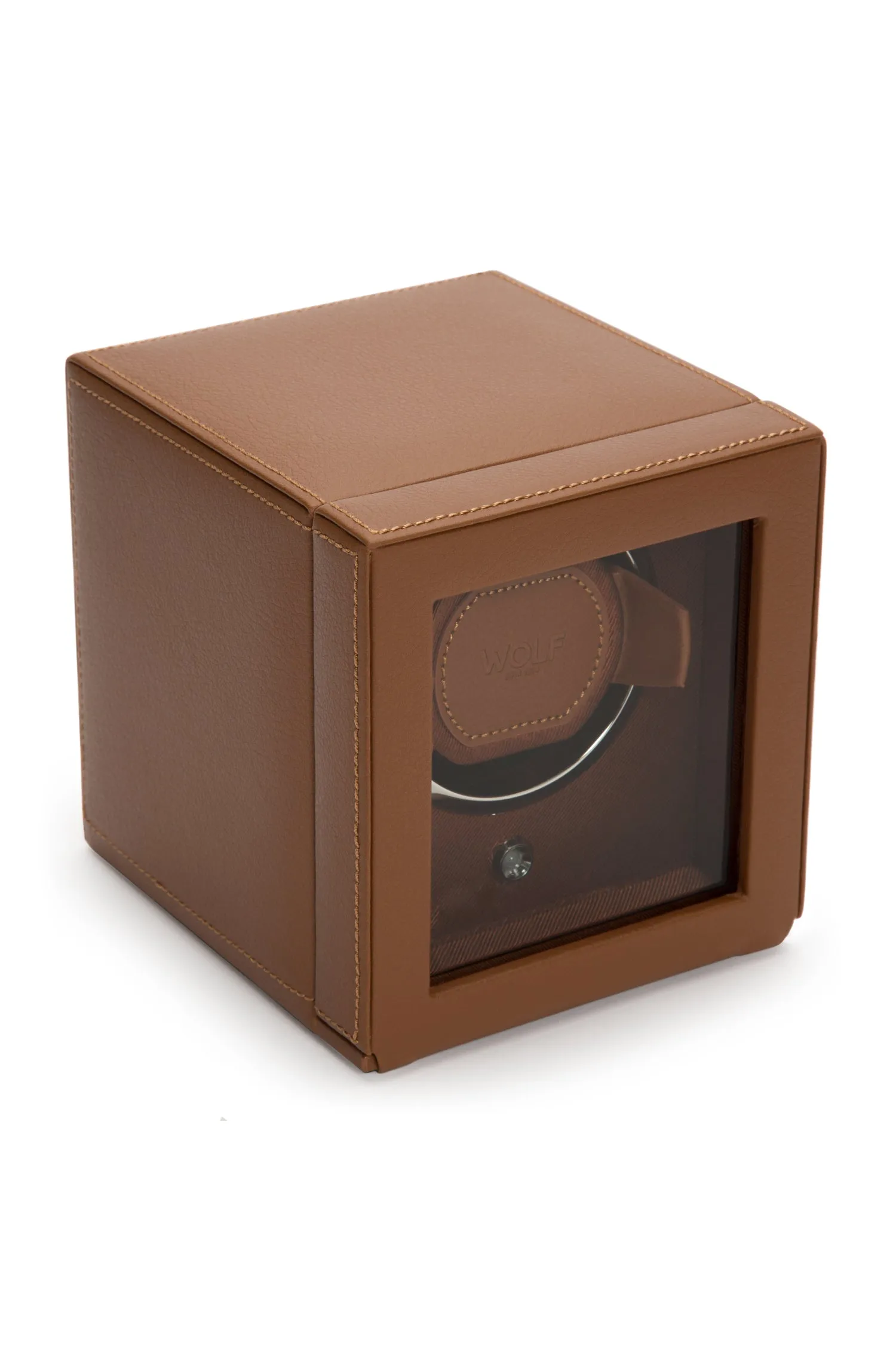 WOLF CUB Single Watch Winder with Cover in COGNAC