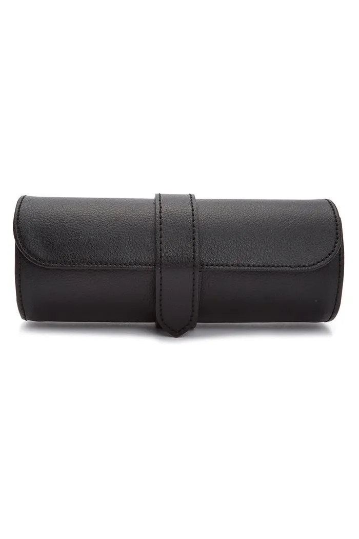 WOLF ROADSTER Vegan Leather Triple Watch Roll in BLACK