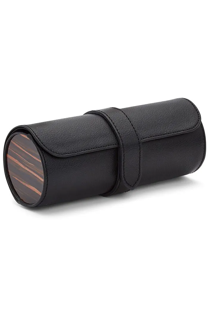 WOLF ROADSTER Vegan Leather Triple Watch Roll in BLACK