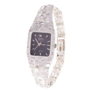 Women's 925 Sterling Silver Nugget Link Geneve Diamond Wrist Watch 6.5-7" 24.7g